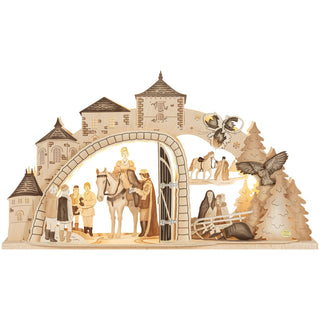 LED Schwibbogen "Drei Haselnüsse für Aschenbrödel®", 10-flammig, farbig abgesetzt