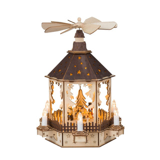 Elektrische Weihnachtspyramide mit LED-Beleuchtung, Spieldose, Schneemann und Winterkinder