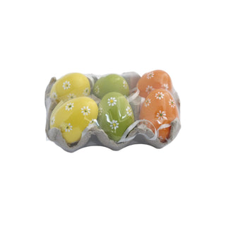 6er Pack Ostereier zum Hängen in gelb, orange und grün und Blumenmuster