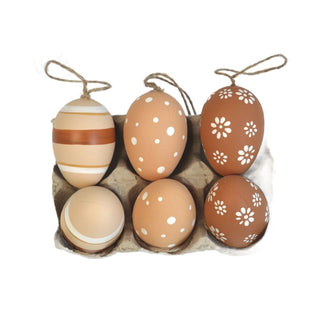 6er Pack Ostereier zum Hängen in Brauntönen und drei verschiedenen Muster