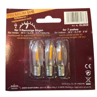 In diesem Set enthalten sind 3 LED Ersatzlampen zu 34 Volt - 0,2 Watt - für die Fassung E10.