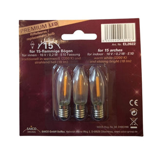 In diesem Set enthalten sind 3 LED Ersatzlampen zu 16 Volt - 0,2 Watt - für die Fassung E10.