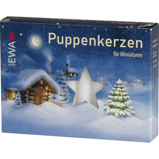 Hier ist ein Pack Puppenkerzen in weiß abgebildet.