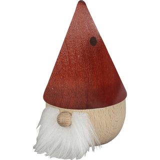 Räuchermännchen „Zwerg Roter Diddi“ zeigt eine handgefertigte Holzfigur mit naturbelassenem Körper, einem auffälligen roten Spitzhut, weißem Rauschebart und runder Holznase. Die Figur dient als Räucherfigur, aus deren Kopf der Rauch eines Räucherkerzchens entweichen kann.