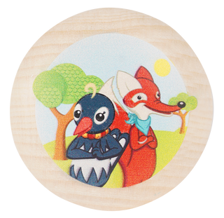 Jojo "Sandmann im Koffer / Herr Fuchs und Frau Elster", farbig bedruckt, 4 cm