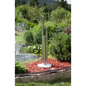 Säulenbrunnen mit 3 unterschiedlich hohen Säulen aus Edelstahl, Wasserbehälter und einer LED-Beleuchtung mit Farbwechsel_5