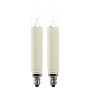 Dieses LED-Schaftkerzenset besteht aus 2 x 8 Volt, 3 Watt und für die Fassung E10. Sie können diese in die betroffenen Schwibbögen einsetzen.