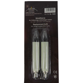 Mit Verpackung zu sehen, ist hier das Set von den 2 Schaftkerzen zu 23 Volt, 3 Watt und für die Fassung E10 geeignet. Bild 2.