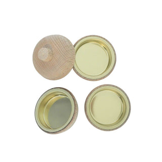 Teelichtadapter, Kerzenhalter aus Holz mit metallischer Innenfläche zum Umbau von Pyramidenkerzen auf Teelichte – natürliche Holzoptik.