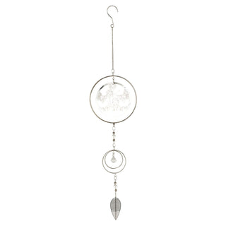 Windspiel aus Edelstahl mit Schmetterlingen, Glöckchen und einer Feder