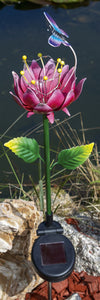 Gartenstecker; Blumen-Design; Rot mit Schmetterling; Solarpanel