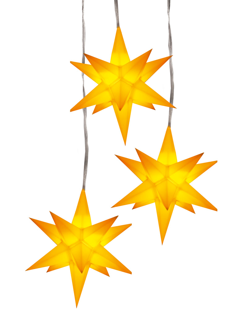 Lichterkette aus Kunststoff mit 3 Adventsternen gelb