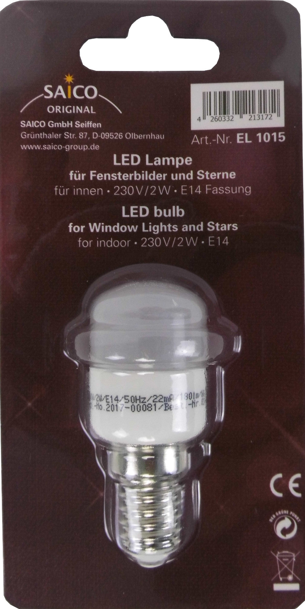 LED Ersatzlampe E14, 230V, 2W