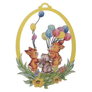 Fensterbild ''Hasenkinder mit Luftballons'', farbig, 25 cm