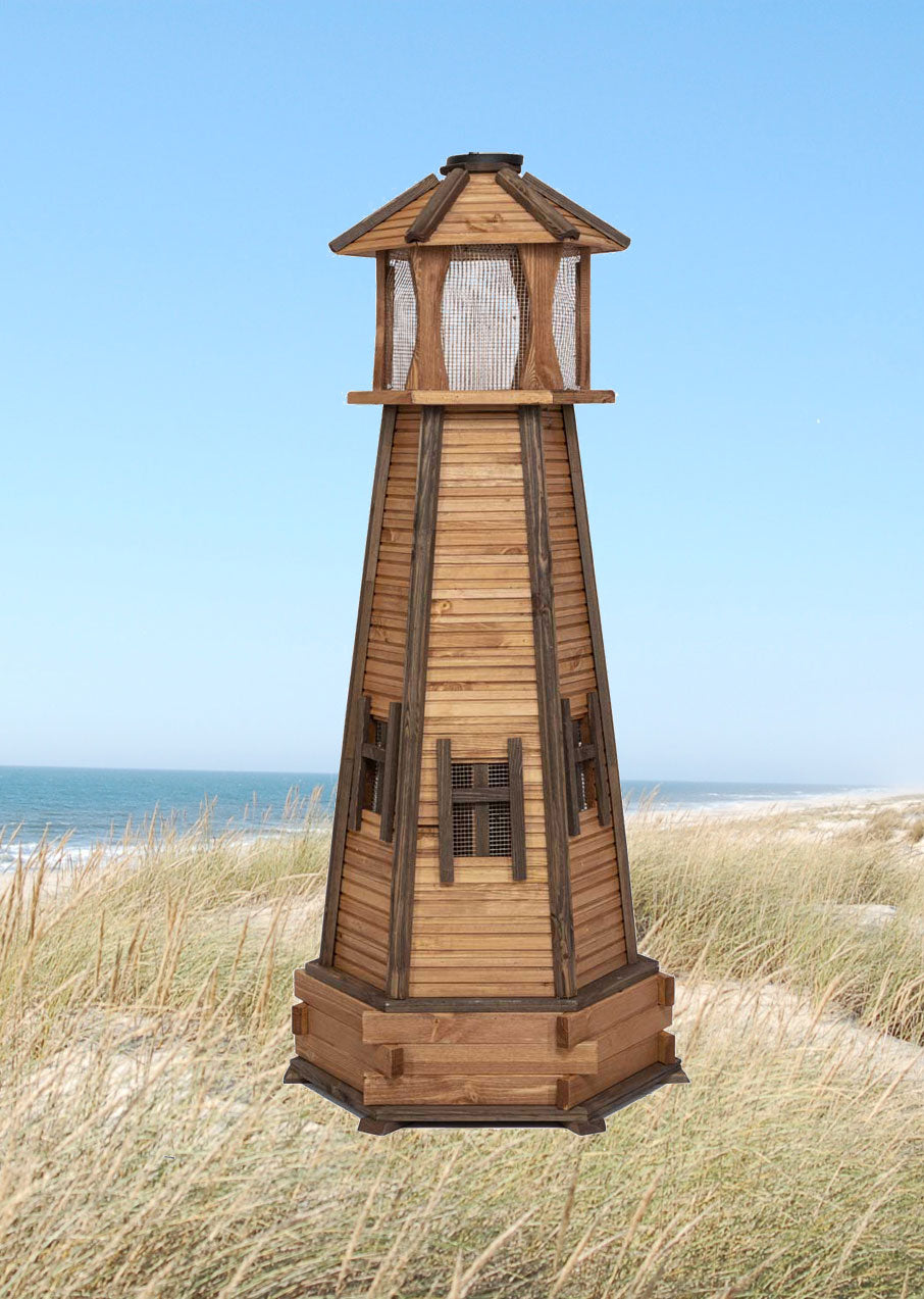 Wooden lighthouse with LED and solar
