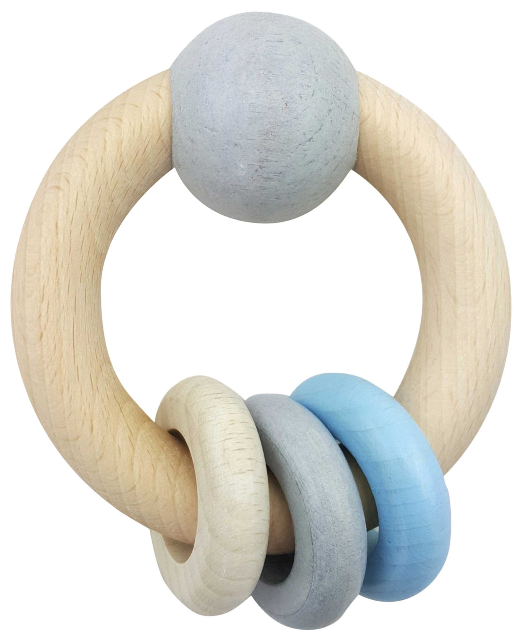 simple kleine Rassel mit 3 Ringen, mit verschiedenen Blautönen