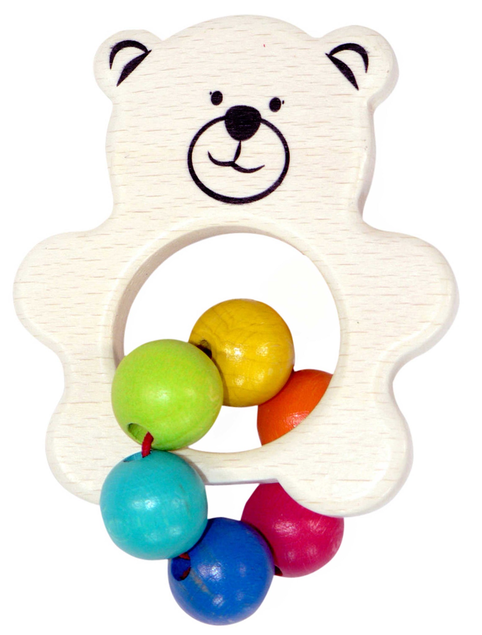 Rassel in Form eines Teddy´s mit Ring aus bunten Kügelchen