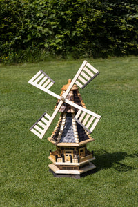 Holz-Windmühle, zweistöckig, mit schwarzem Holz-Schindeldach