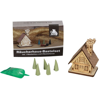 Bastelset Räucherhaus aus Holz. Das Räucherhaus ist naturfarben und iwrd inkl. Leim und Räucherkerzen geliefert._1