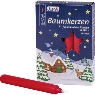 Der 12er Pack Baumkerzen ist hier in rot abgebildet. Diese Kerzen sind in zwei Farben erhältlich. Bild 2.