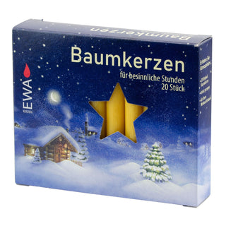 Der 20er Pack Baumkerzen ist hier in champagnerfarben abgebildet. Diese Kerzen sind in drei Farben erhältlich. Bild 3.