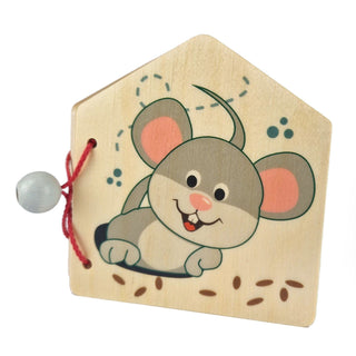 Bunt bedrucktes Bilderbuch aus Holz mit lustigen Tiermotiven-Mäuschen_1