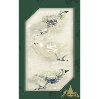 Christbaumschmuck Glasvögel mit Clip in silber, 11 cm