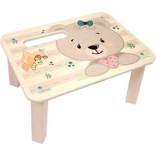 Fußbank aus Holz mit farbig bedruckten Bärchenmotiv