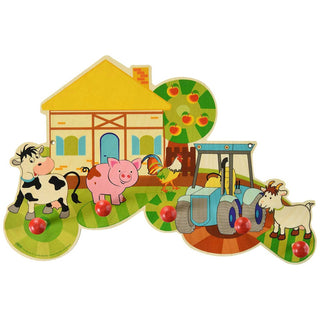 Garderobe aus Holz mit farbig bedruckten Bauernhofmotiv und 5 Kleiderhaken