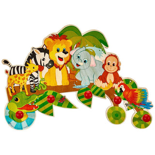 Garderobe aus Holz mit farbig bedruckten Dschungelmotiv und 5 Kleiderhaken