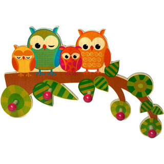 Garderobe aus Holz mit farbig bedruckten Dschungelmotiv und 5 Kleiderhaken