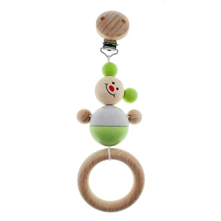 Greifling aus Holz mit Clipverschluss, farbigen Mausmotiv und Greifring 