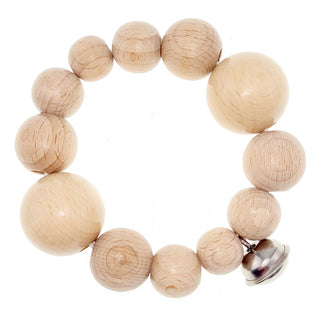 Greifring mit naturfarbenen Holzkugeln und einem Glöckchen