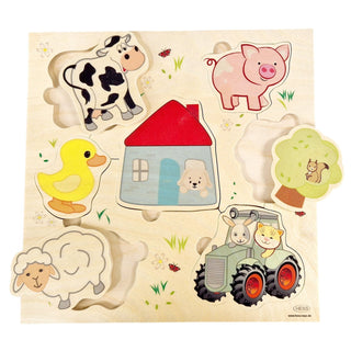 Griffpuzzle aus Holz mit bunten Bauerhof-Motiven