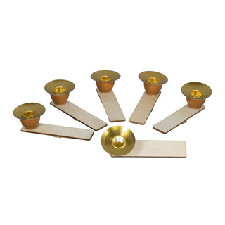 Holztüllen mit Metalleinsatz und Einschubbrettchen für Pyramiden. Das 6er Set ist naturfarben.