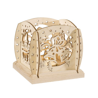 Dieser kleine Teelichthalter ist in 6 verschiedenen Motiven erhältlich. Abgebildet ist ein festlicher Glockenbund und ein Winterdorf unter Sternenhimmel. Bild 3.