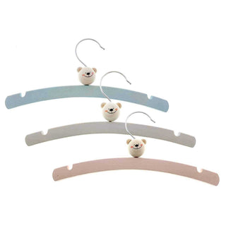 6er-Set Kleiderbügel aus Holz mit Bärchenmotiv in natur, blau und rosa