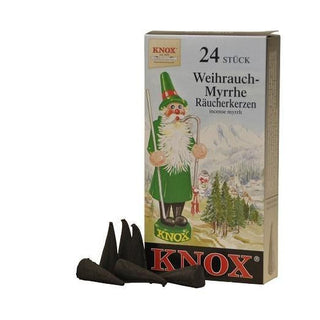 Hier abgebildet ist die Verpackung vom  Weihrauch-Myrrhe-Duft. Die KNOX Räucherkerzen sehen schwarz aus. Bild 3.