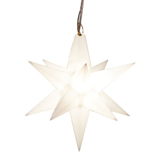 Weißer Adventstern, beleuchtet. Mit Batteriebestrieb und Timer