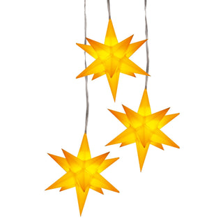 3er Set LED Adventssterne in gelb. Die Sterne haben jeweils einen Durchmesser von 12 cm und sind für Innen und Aussen geeignet_1