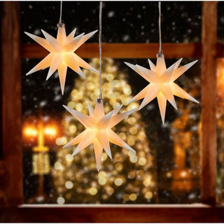 3er Set LED Adventssterne in weiß. Die Sterne haben jeweils einen Durchmesser von 12 cm und sind für Innen und Aussen geeignet_2