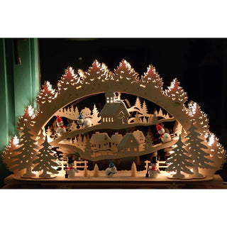 Hier ist der beleuchtete 3D Schwibbogen Schneemann in seiner voller Schönheit abgebildet. Bild 2.