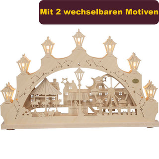 Schwibbogen Winterfreuden in der Stadt mit Wechselmotiv