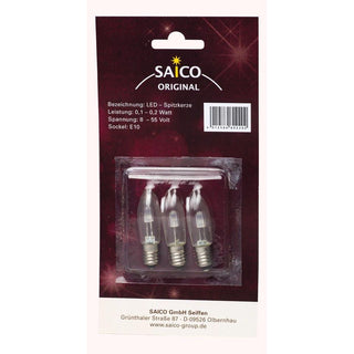 In diesem Set enthalten sind 3 LED Ersatzlampen zu 8-55 Volt - 0,1-0,2 Watt - für die Fassung E10.