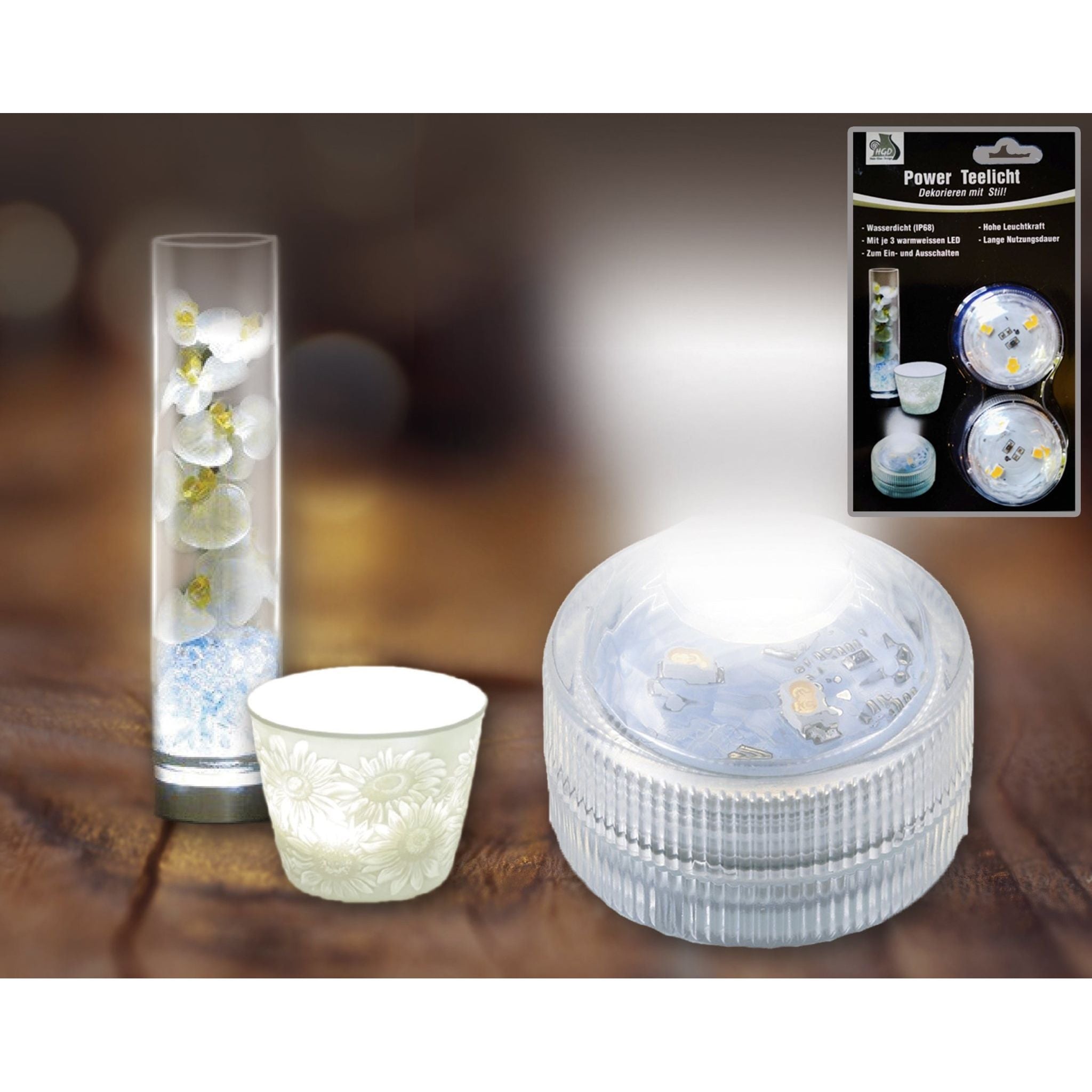 LED Teelichte, 2er Set mit Timer, wasserdicht