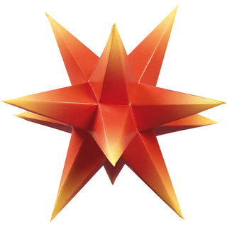 Angeboten wird hier ein 3er Set von 15 cm großen Marienberger Adventssternen aus Papier. In 4 verschiedenen Farben bieten wir den Stern an. Zu sehen ist hier das rot-gelbe Modell. Bild 2.