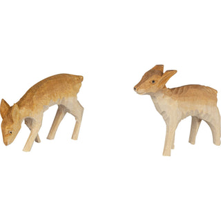 handgeschnitzte Rehe im 2er Set. Eins frisst und das andere schaut geradeaus. Beide sind naturfarben_1