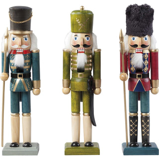 Nussknacker mit 3 verschiedenen Motiven, einer Höhe 38,5 cm, farbig lasiert in blau, grün und rot