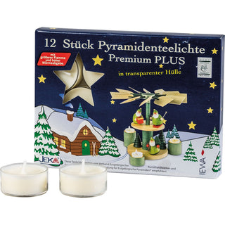 Diese Pyramidenteelichter in transparenter Hülle sind als 12er Pack in weiß erhältlich. Bild 2.