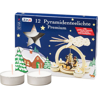 Diese Pyramidenteelichter in Aluminiumhülle sind als 12er Pack in weiß erhältlich. Bild 1.